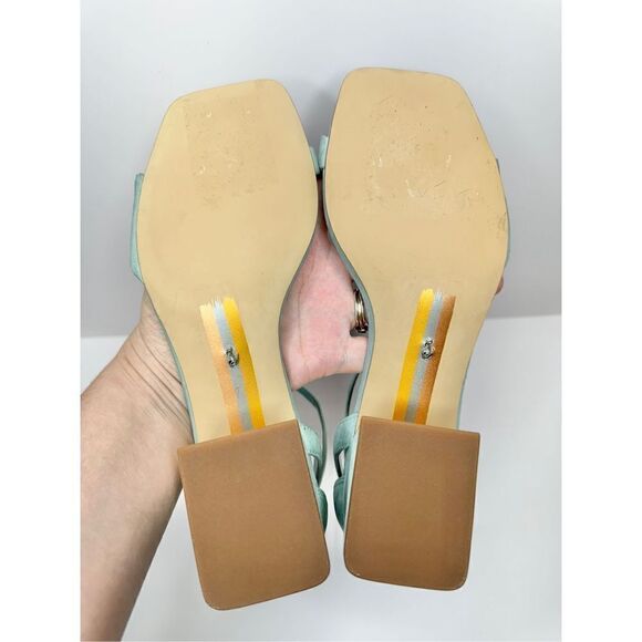 Sam Edelman Sandals Womens Size 7 Tide Blue Suede Leather Square Toe Block Heel - Picture 10 of 10